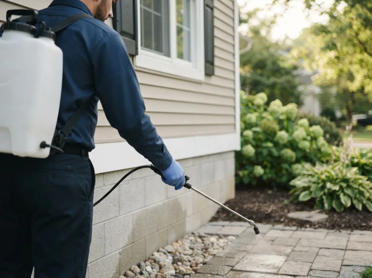Pest control technician inspecting a home in La Belle, MO